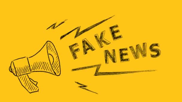 Megaphone Text Fake News Drawn Yellow Background Animated Illustration Information — Vídeo de stock