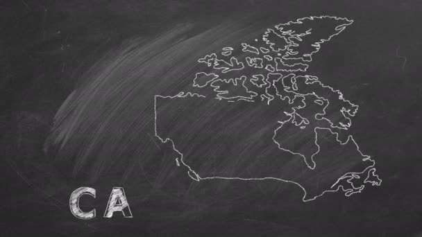 Mapa Kanady Nazwą Flagą Środku Narysowaną Kredą Tablicy Ręcznie Rysowana — Wideo stockowe
