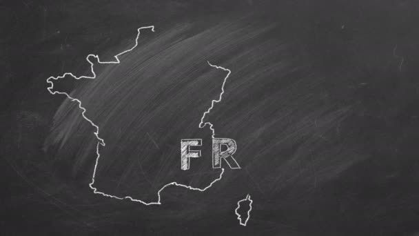 Mappa Della Francia Con Nome Bandiera All Interno Disegnata Gesso — Video Stock