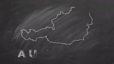 Map of Austria with name and flag inside drawn in chalk on a blackboard. Hand drawn animation. One of a large series of maps and flags of different countries. Education, travel, study abroad concept