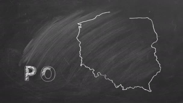 Map Poland Name Flag Drawn Chalk Blackboard Hand Drawn Animation — Stockvideo