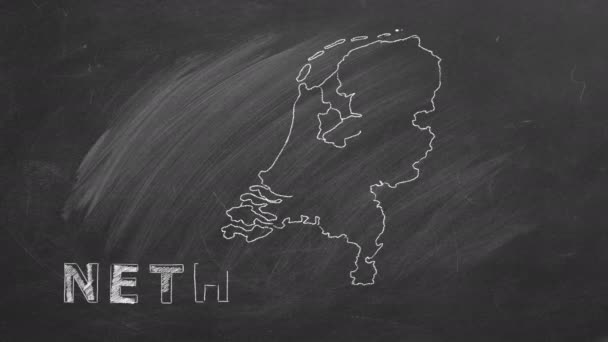 Map Netherlands Name Flag Drawn Chalk Blackboard One Large Series — Stockvideo