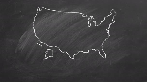 Amerikai Térkép Benne Névvel Zászlóval Krétával Táblán Kézzel Rajzolt Animáció — Stock videók