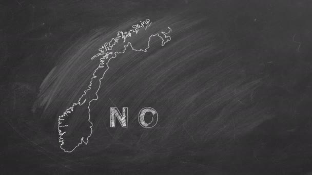 Map Norway Name Flag Drawn Chalk Blackboard Hand Drawn Animation — Stockvideo
