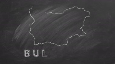 Map of Bulgaria with name and flag inside drawn in chalk on a blackboard. Hand drawn animation. One of a large series of maps and flags of different countries. Education, travel, study abroad concept