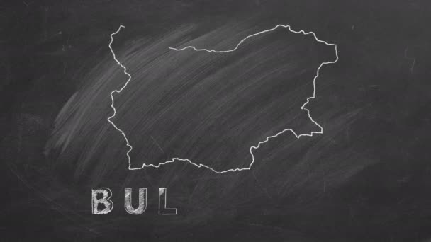 Mapa Bulharska Jménem Vlajkou Uvnitř Nakreslená Křídou Tabuli Ručně Kreslená — Stock video