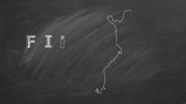 Map Finland Name Flag Drawn Chalk Blackboard Hand Drawn Animation — 비디오