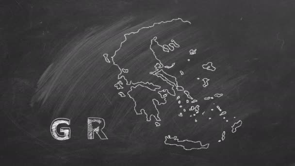 Map Greece Name Flag Drawn Chalk Blackboard Hand Drawn Animation — ストック動画