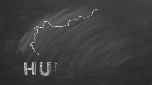 Map Hungary Name Flag Drawn Chalk Blackboard Hand Drawn Animation — Stockvideo