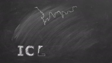 Map of Iceland with name and flag inside drawn in chalk on a blackboard. Hand drawn animation. One of a large series of maps and flags of different countries. Education, travel, study abroad concept