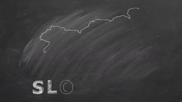 Map Slovenia Name Flag Drawn Chalk Blackboard Hand Drawn Animation — Stockvideo