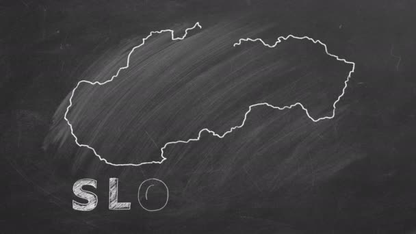 Map Slovakia Name Flag Drawn Chalk Blackboard Hand Drawn Animation — ストック動画