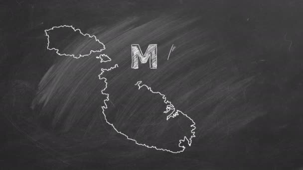 Map Malta Name Flag Drawn Chalk Blackboard Hand Drawn Animation — Stockvideo