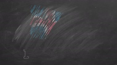 Bu video siyah bir kara tahtaya tebeşirle İzlanda bayrağı çizme sürecini gösteriyor. Tamamlanmış ürün bayrağı ve altında İzlanda yazısını gösterir..