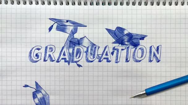 卒業の日を祝うために彼らのアカデミックキャップを投げる幸せな卒業生 卒業生の皆さん おめでとうございます 卒業生の皆さん こんにちは — ストック動画