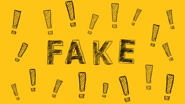 Λέξη Fake Και Θαυμαστικά Γραμμένο Κίτρινο Φόντο Έννοια Της Ενημέρωσης — Αρχείο Βίντεο