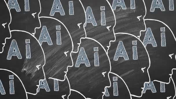 里面有字母Ai的人头黑板上的动画说明 人工智能 — 图库视频影像