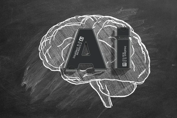 Two Microchips Form Letters Integrated Human Brain Represent Cutting Edge — Stock Photo, Image