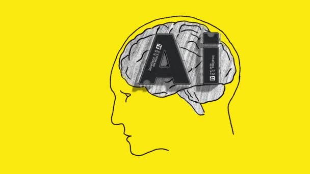 人間の脳と統合されたAiという文字の形の2つのマイクロチップは 技術と認知の最先端の融合を表しています 人工知能 自然言語処理 — ストック動画
