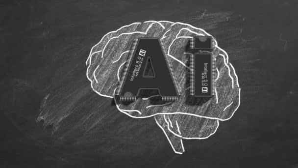 Dois Microchips Forma Das Letras Integrados Com Cérebro Humano Representam — Vídeo de Stock