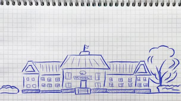 Desenho Mão Animação Back School Conceito Uma Página Caderno Escolar — Vídeo de Stock