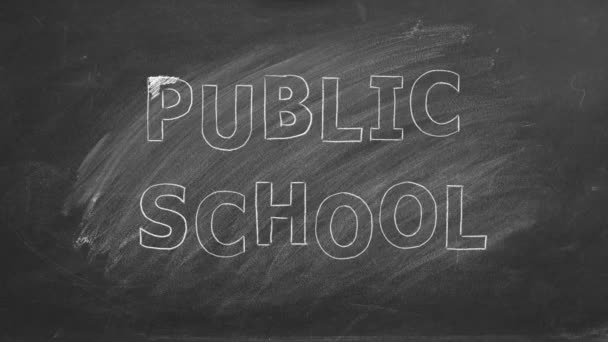 黑色黑板上的公立学校手绘和动画文字 — 图库视频影像