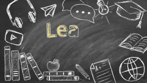 Lettering Learn Italian Blackboard Inglês Tradução Relacionada Conjunto Ícones Aprendizagem — Vídeo de Stock
