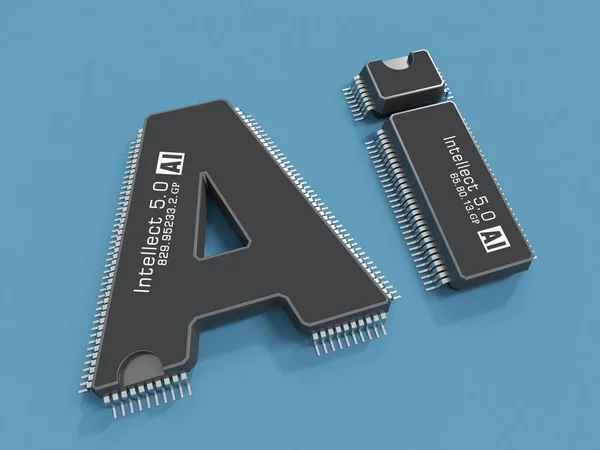 合成的智慧 A和I的融合两个以字母A和我的形状设计的微晶片汇集在一起 形成了缩写Ai 象征人工智能 3D渲染 — 图库照片