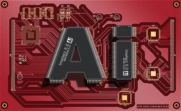 電子ボード上の文字Aiの形で2つのマイクロチップ 人工知能の概念 3Dレンダリング — ストック写真