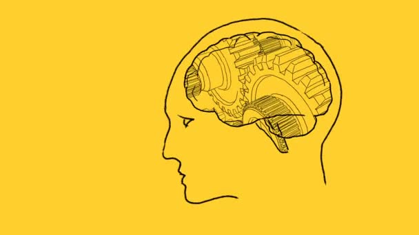 旋转齿轮的人脑 生物与技术的融合 一个认知与创新的视觉故事 — 图库视频影像