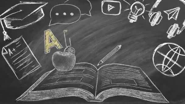 Skoletavlen Ordet Arabic Skrevet Ved Siden Der Åben Bog Omkring – Stock-video