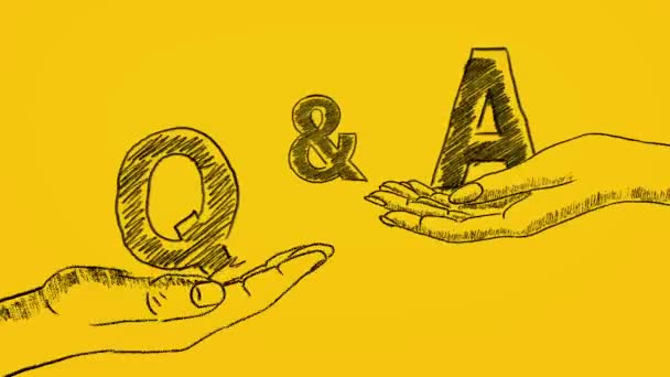 问题和答案 Faq 手拿着字母Q和A画在黄色的背景上 — 图库视频影像