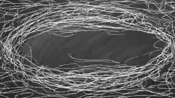 中にコピースペースを有するスレッドの楕円 混沌と絡み合った線 ブラックボードの手描きイラスト ドードルスタイル カオス 混乱の概念 — ストック動画