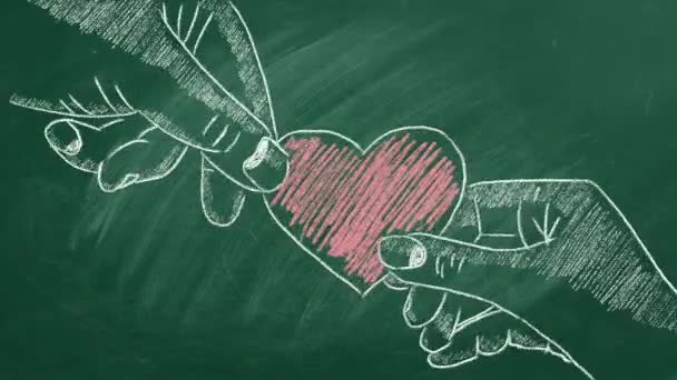 男人和女人的手都有爱心 爱的概念 我爱你I Love You 情人节快乐 世界心脏日 把我的心脏 粉笔画图 — 图库视频影像