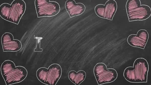 Miluju Zápis Školní Tabuli Křídou Valentýn Koncept Lásky — Stock video