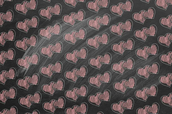 Візерунок Серцями Намальованими Крейдяній Дошці Тло Дня Святого Валентина — стокове фото