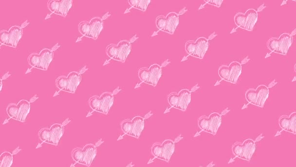 Анимированный Узор Сердечками Стрелками Купида Нарисованными Розовом Фоне Любовь Романтика — стоковое видео