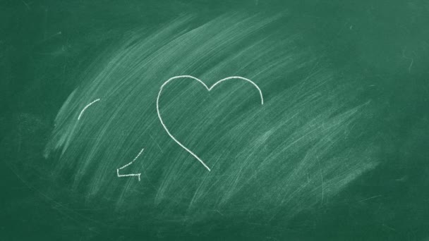 绿色黑板上的女性符号 男性符号和心形 粉笔画和动画插图 爱情的概念 — 图库视频影像