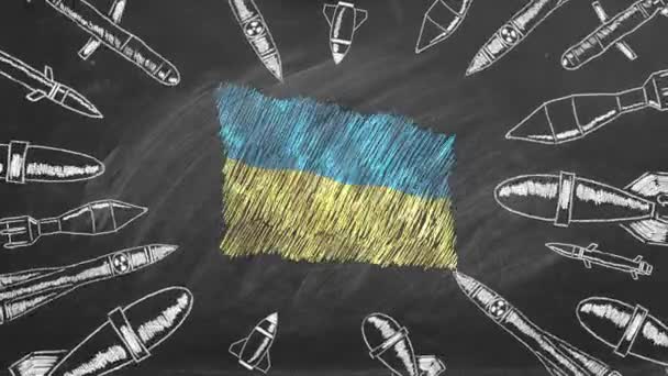 Nationell Flagga Ukraina Attack Bomber Och Kryssningsmissiler — Stockvideo