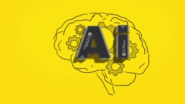 人間の脳と統合されたAiという文字の形の2つのマイクロチップは 技術と認知の最先端の融合を表しています 人工知能 自然言語処理 — ストック動画
