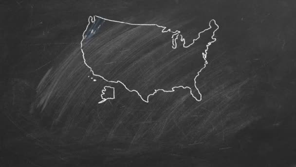 Amerikan Bayrağının Renkleriyle Oyum Matters Amerikan Haritası Tahtaya Tebeşirle Çizilmiş — Stok video