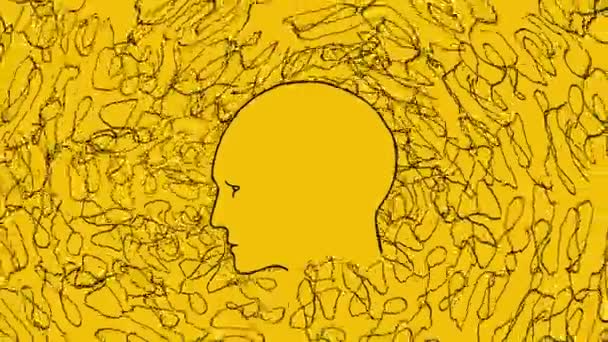 Silueta Člověka Obklopeného Abstraktními Čárami Žlutém Pozadí Proces Sběru Analýzy — Stock video
