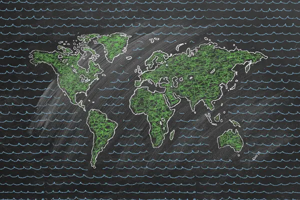 World Map Hand Drawn Chalk Sketch Blackboard — Stock Photo, Image