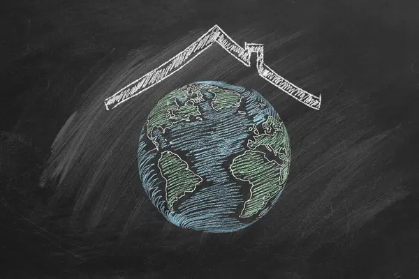 World Globe Roof World Chalk Drawn Illustration Earth Day Concept — Stock Photo, Image