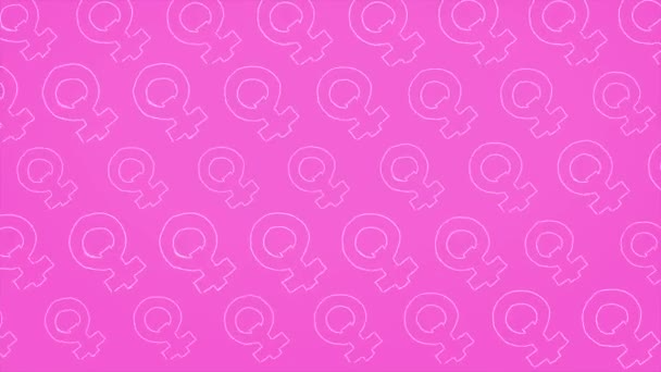 ピンクの背景に女性の性別アイコンを描いた手描きの背景 — ストック動画