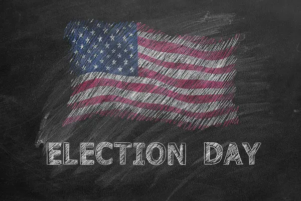 Inscripción Día Elección Bandera Americana Dibuja Con Tiza Una Pizarra — Foto de Stock