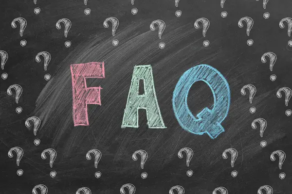 Hand Drawn Text Faq Question Marks Blackboard Frequently Asked Questions Stock Photo