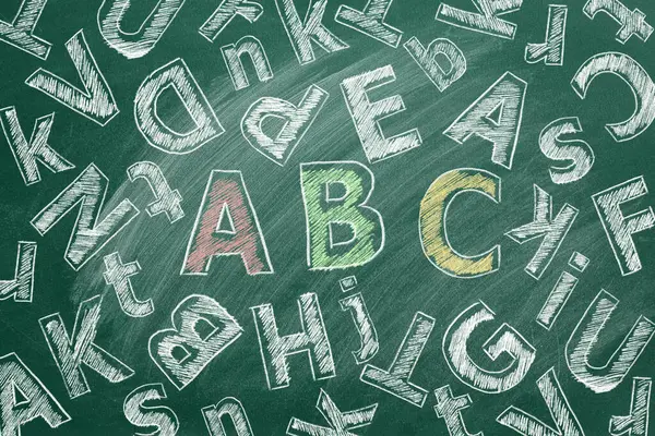 Letters English Alphabet Drawn Chalk School Greenboard — Stock Photo, Image