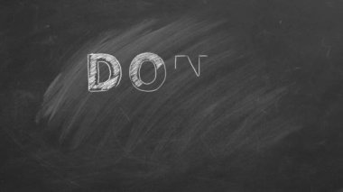 Siyah karatahta el çizimi ve canlandırılmış metin DONT PANIC.
