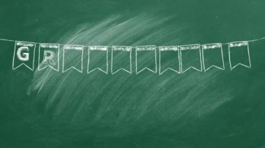 Yeşil bir karatahtaya tebeşirle yazılmış 